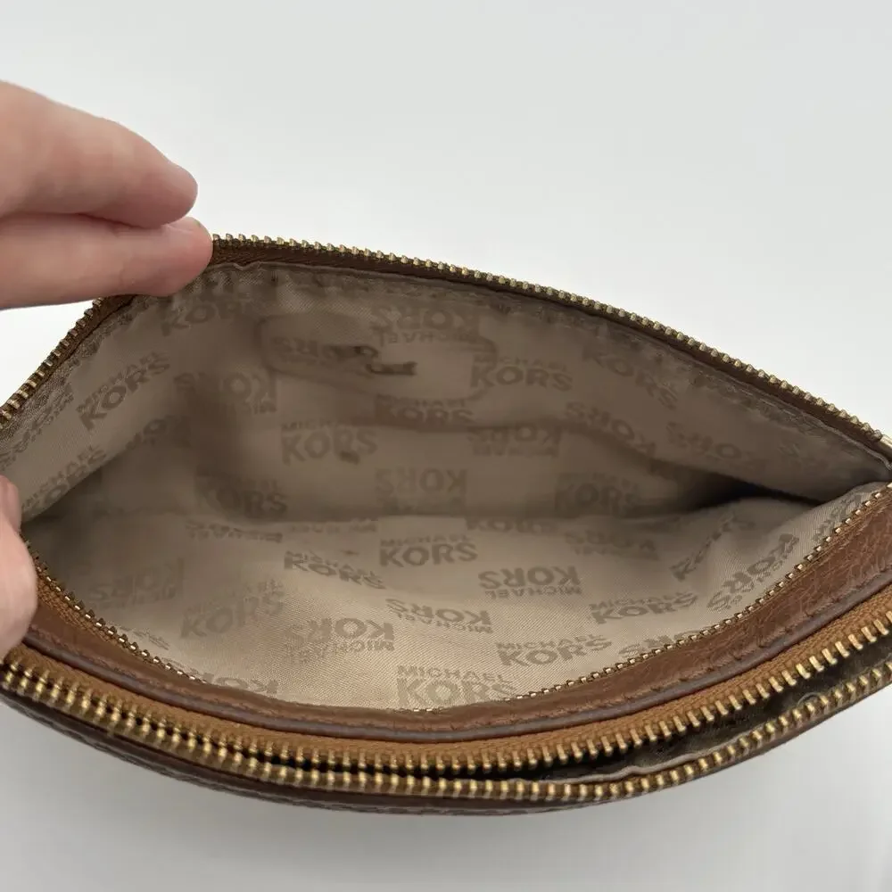 Michael Kors Jet Set Large Pebbled Leather Wristlet w/ Gold Tone Hardware